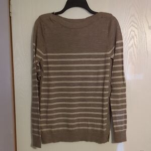Jones & Co. Jones New York Striped Brown /Cream Extra Fine Merino Wool Sweater